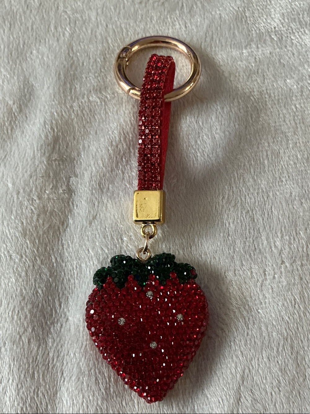 Red Crystal Strawberry Keychain Card Holder - Women Accessories